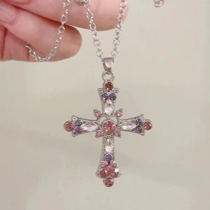 Corinna Gothic Spicy Girl Cross Necklace Women Diamond Setting Y2K Style Necklace Niche Clavicle Chain