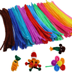 100PCS Colorful Chenille Stem Twisted Rod Wool Root Fluffy Bar Iron Wire DIY Handcraft Twisting Bar Decorations