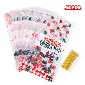 【On Sale】100Pcs Christmas Gift Bags Christmas Cookies Candy Packing Bags Bread Plastic Bag with Twist Tie