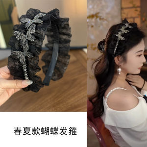 Simple Black Hairband with Butterfly Hole by Orange GaoJi Style for Women Japanese and South Korean Design Alloy Headband with Artificial Gemstones