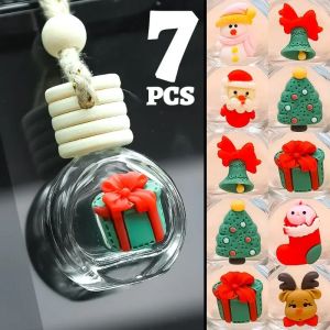 【Pphha】7Pcs 10ML Christmas Car Aromatherapy Glass Bottle Pendant Rearview Mirror Santa Claus Elk Pattern Perfume Decoration Essential Oil Bottle