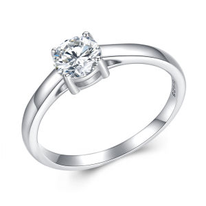 BAMOER D Color VVS1 EX Moissanite Ring 0.6CT Round Moissanite Diamond for Women Engagement Wedding 925 Sterling Silver MSR005