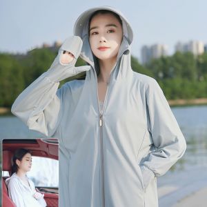 Spring Summer Outdoor Sunscreen Clothing Women Medium Long Thin Breathable