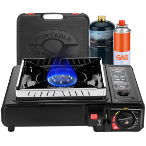 Portable 2 IN 1 Butane Gas Stove With Box 7800BTU Windproof Design with Propane Hose Auto Ignition for Mini Camping