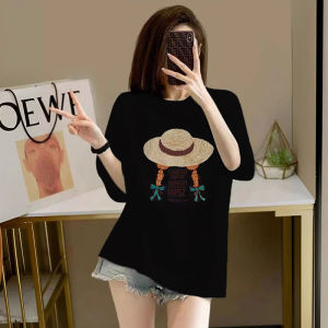 Áo Thun Cotton in Họa Tiết Mùa Hè 2025 Cho Nữ Tay Ngắn Thời Trang Thon Gọn Sang Trọng Giảm Tuổi Tác Phong Cách Hàn Quốc Thường Ngày