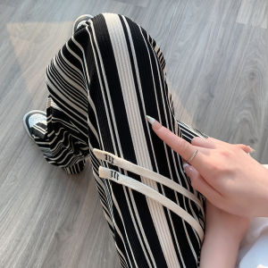 Quần Ống Rộng Kẻ Sọc Dọc Cạp Cao Mùa Hè 2024 Quần Dài Ống Đứng Mỏng Bằng Lụa Băng Quần Dài Ống Rộng Ôm Vừa Vặn