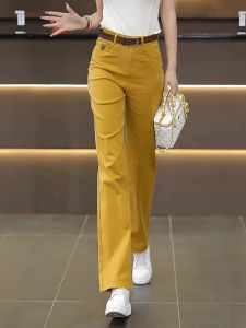 Quần Jeans Ống Thẳng Màu Gừng Cạp Cao Quần Ống Rộng Thường Ngày Cho Nữ Mùa Xuân Thu Mới Về Quần Jeans Ống Thẳng