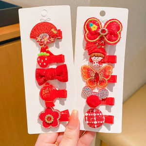 Red New Year Celebration Hair Clips Childrens Festive Headwear Girls Side Bangs Hair Cards Cute Girl Child New Year Greeting Hair Accessories