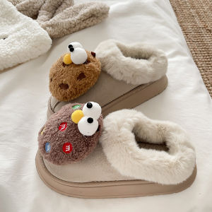 Dép Bông Hoạt Hình Dễ Thương Cho Nữ 2025 Thu Đông Mới Ngoài Trời Nỉ Dày Ấm Áp Dép Cotton Trong Nhà Dép Cotton EVA Đế Dày