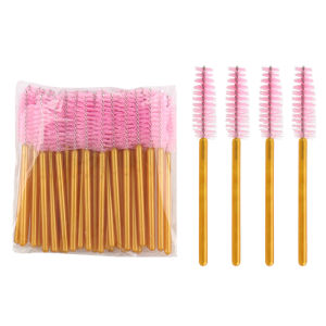 7.5cm Short Gold Handle Disposable Mascara Wands Mini Eyelash Spoolies Lash Brow Grooming Brushes Beauty Salon Tools