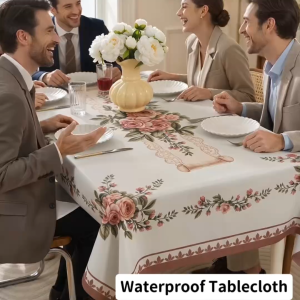 2-10seater Table Cloth Cover Vintage Floral Dining Tablecloth PVC Waterproof Oil-Proof Wipeable Rectangle for Home Gathering Picnic