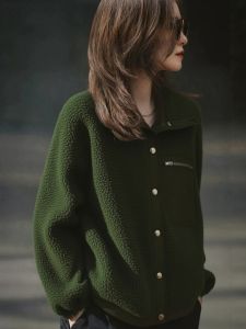XIUMEI | Trendy Loose Vintage Style Green Lamb Fur Coat