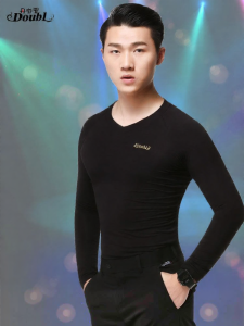 DANBAOLUO | Mens Black Dance Practice Suit for Modern & Latin Dance Long Sleeve V-Neck