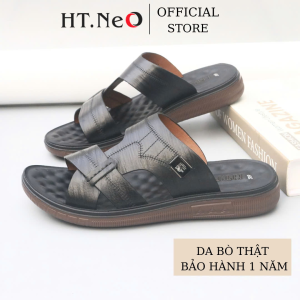 Dép Nam HT.NEO Da Bò Thật Êm Mềm Kết Hợp Đế Cao Su Cao 35cm  Được Khâu May Chắc Chắn Thiết Kế Đơn Giản Lịch Sự SD02