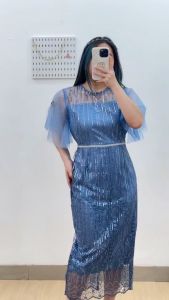 6077 Chazelle Hana Dress - Gaun Wanita Bordir Payet Pesta Natal Gaun Wanita Elegan