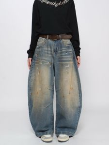 American Style Washed out Graffiti Straight Leg Jeans Men Women Loose Wide Leg Pants Casual Wear Blue Denim Natural Waist