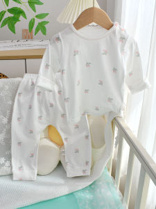 Baby Summer Thin Cotton Pajamas Set Long Sleeve No Seam Breathable Comfortable Air Conditioning Suit Soft Pure Cotton A-Class