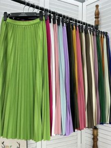 Gentle Wind A-Line Midi Skirt Womens Pure Color Pleated High Waist Slimming Spring 2025 New Style Commute Korean Version