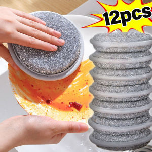 12 cái hai mặt dây bạc miếng bọt rửa chén bát tròn rửa Chén Bọt Biển nhà bếp loại bỏ dầu miếng cọ rửa lau chùi