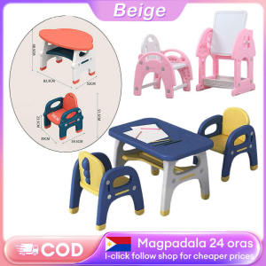 Beige Kids Study Table Multifunctional Set with Chairs Suitable for 1 - 8 Years Olds for Drawing Playing and Learning