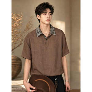OUMULONG | Comfortable Breathable Linen Blend Polo Shirt Half Sleeve T-Shirt