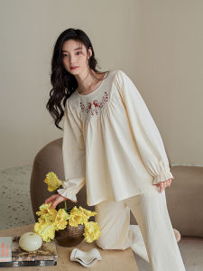 Xuan Zhi Ting Womens Cotton Pajamas Long Sleeve Long Pants Sweet Fashion Home Clothes Set Autumn Spring Seasonal Sleepwear