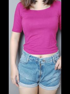 Kaos Crop Top Wanita Spandek Rayon Square Neck Lengan Pendek Premium Atasan Wanita