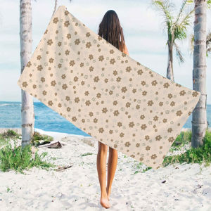 beige brown ditsy floral Quick Drying Microfiber Beach Towel Lightweight for Swimming Camping Yoga - Bath Towel