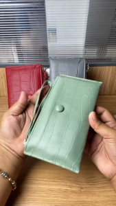 Genuine leather womens wallet ultra-thin zipper mobile phone bag large capacity lightweight wrist wallet