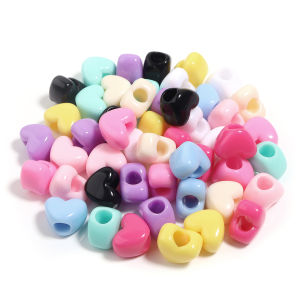 50pcs/lot Colored Heart Shape Acrylic Beads Large Hole Loose Spacer Beads For DIY Charms Bracelet Necklace Jewelry Accessories