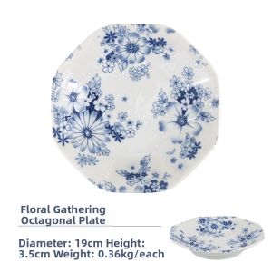Mino-yaki Underglaze Colored Ceramic Bowls and Dishes