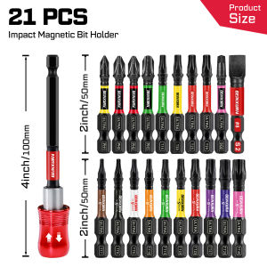 Geinxurn 1/3/5/21PCS Magnetic Locking Bit Holder Set 100mm Impact Ultra Torque S2 Steel Bits Set for Power Tools