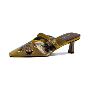 JESSICA SOPHIA | Vintage Embroidery Pointy Heel Womens Sandals