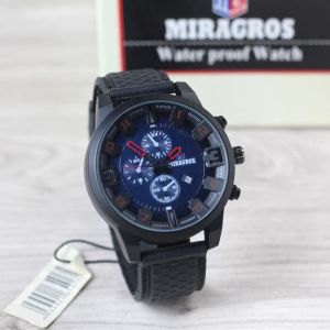 Jam Tangan Pria Miragros 0093: Tanggal Aktif Chrono Off Tali Rubber/Silicon Bulat Analog Original
