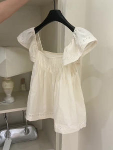 PAIBOLI | Chic Pleated Square Collar Doll Shirt Summer New Style Fairy Sleeve Cute Fresh Style Fashionable Beautiful Small Shirt