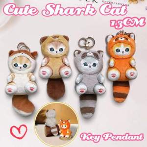 Plush Keychain Shark Cat Soft Stuffed Doll Long Tail Bag Charm Kawaii Gift Collectible