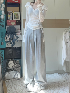 กางเกงขายาวทรงหลวมเอวสูงสำหรับผู้หญิง สไตล์เกาหลี ทรงหลวม ทรงขากว้าง ทรงยาว ทรงลำลอง ทรงเข้ารูป ทรงเข้ารูป