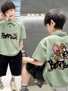 Boys Cartoon Print Short Sleeve Polo Shirt Pure Cotton Casual Style Fashionable Elementary School Childrens Clothing