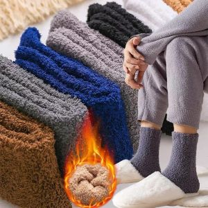 Men Thicken Socks Fashion Winter Warm Coral Fleece Fluffy Solid Color Loose Sleep Male Bed Short Socks Good Quality