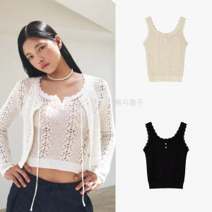 เกาหลี Vintage ขอบบางเย็บปักถักร้อย Hollow Out เย็บปักถักร้อยผู้หญิง Tank Top สายคล้องไหล่วัสดุโพลีเอสเตอร์หนึ่งสีรูปแบบ