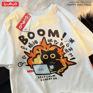 Áo Thun Nam Yueyo Cotton Vải Bông Mùa Hè Thoải Mái Rộng Rãi Áo Thun Ngắn Tay In Hình Mèo Thoáng Khí Áo Thun Cổ Tròn Thời Trang Trẻ Trung Thoải Mái