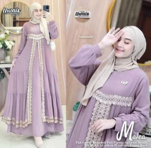 BAJU POPULER MALEA DRESS BL CERUTY BABYDOLL FULL PURING APLIKASI RENDA LD 110 CM