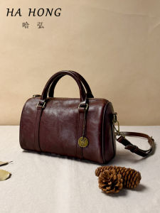 Daily Use Vintage Simple Handbag Womens Crossbody Bag Top Layer Cowhide Boston Bag Soft Leather Zipper Closure Shoulder Bag