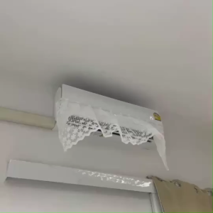 ผ้าม่านคลุมเครื่องปรับอากาศ ผ้าม่านลายลูกไม้ ช่วยบังลมแอร์ ป้องกันฝุ่น พร้อมแผ่นกาวในเซต ใช้ตกแต่งบ้าน ใช้ติดตามชั้นวางของ ถอดซักได้พร้อมส่งจากไทย!!