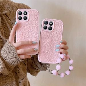 Vỏ điện thoại Honor X7C Honor 200 Smart 5G 4G mới dễ thương Hồng Fluffy Vỏ Với Vòng Đeo Tay hình cầu sang trọng Ống Kính Bảo Vệ Chống Sốc vỏ mềm Silicone 2025