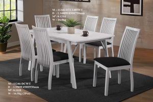 (FREE Installation+Shipping) KBS Gertrudes FULL SOLID WOOD Dining Set / 1 Table With 6 Dining Chairs / White or Dark Brown / Dark Grey Fabric Cushion Seat