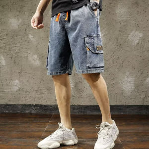 American High Street Retro Mens Denim Shorts Casual Workwear Street Style Summer Multi-Pocket Five-Part Pants