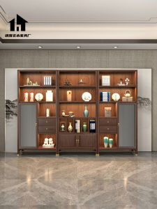 New Chinese Style Walnut Combined Bookcase Duobaoge Antique Shelf Bookshelf Living Room and Tea Room Tea Display Cabinet Glass Door