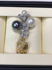 Retro Pearl DIY Brooch Pin Half Finished Copper Plated Real Gold Fairy Tale Multi-Bead Flying House World Tour Brooch Pin