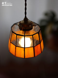 Handmade Vintage Brass Glass Pendant Light Japanese Style Full Copper Entrance Hallway Bedroom Bedside Bar Counter Atmosphere Lamp